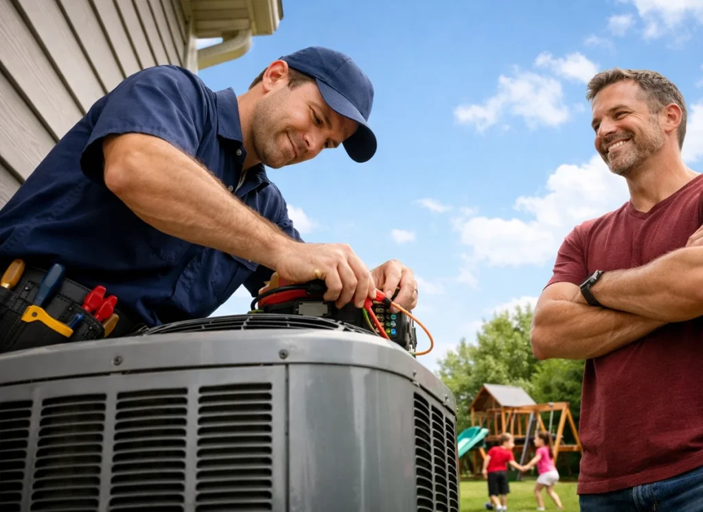 HVAC technician performing Spring maintenance