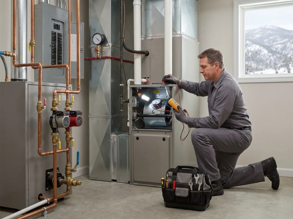 HVAC technician evaluating heating system options in Colorado Springs